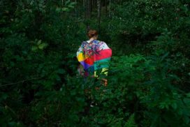work by former resident artist at glogauair, Maria Santi, Poncho Paintings Performance in Nature. Project. Variable 2016