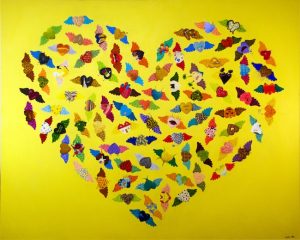 work by former resident artist at glogauair, Sanghee Ahn, 87 winged hearts. Acrylic on canvas. 137 x 113 cm, 2016