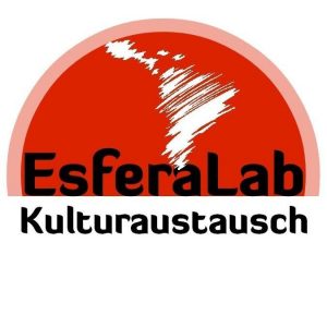 esfera lab logo of Esfera Lab e.V. in Berlin, an association for cultural exchange between Latin America and Europe, featuring a red semi-circle and an abstract representation of South and Central America