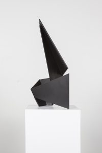 Photograph of black abstract sculpture by artist Alejandro Urrutia, resident artist at GlogauAIR 2019