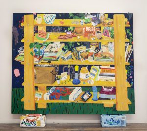 Photograph of painting of shelves of food and household items by artist Nicole Dyer, resident at GlogauAIR October 2019