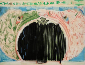 Daniel-Dobarco-La-vida-debe-responder-a-la-respuesta-de-la-muerte-Oil-crayon-and-marker-on-canvas-114-x-148-cm-2018