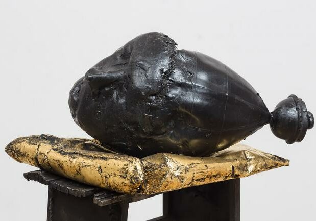 Detail of Bladder Head, Wax, steel and pigment. 180 cm x 30 cm x 30 cm. by Ben Reilly

