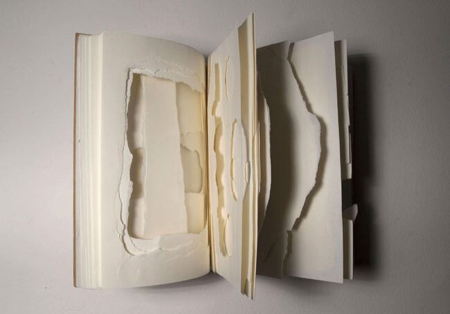 Book of obstacles (teared), detail Paper Opened aprox. 15 x 24 x 12 cm, 2014 by David Gonçalves